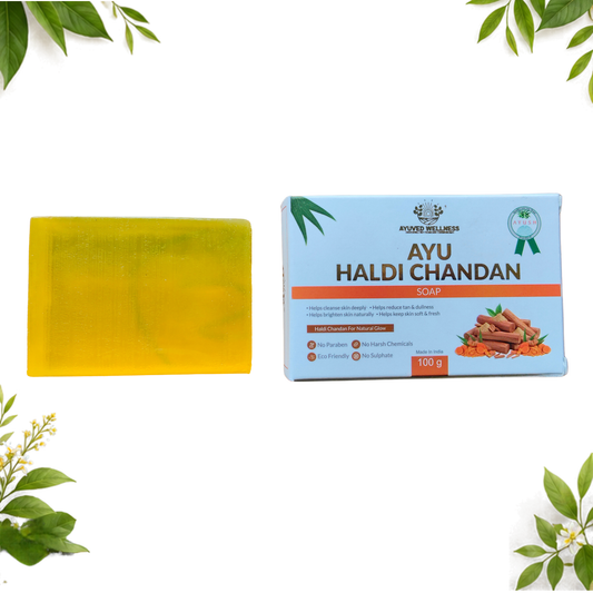Ayu Haldi Chandan Soap | Turmeric & Sandalwood Bath Soap | Deep Cleansing | Brightens Skin | Helps Reduce Tan & Dullness | Suitable for All Skin Types | 100g