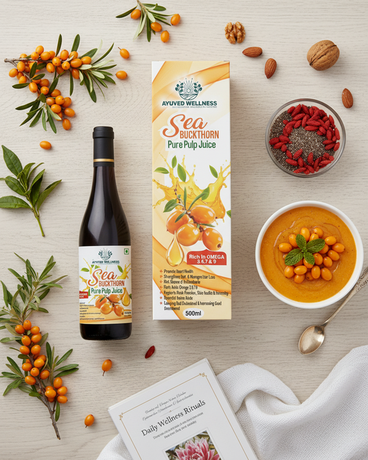 Sea Buckthorn Pure Pulp Juice Rich in Natural Vitamin C, Omega 3 6 7 9 & Antioxidants | Supports Immunity, Skin Glow & Gut Health | Ayurvedic Health Drink Fresh Himalayan Berries | No Extract | No Concentrate | 500ml
