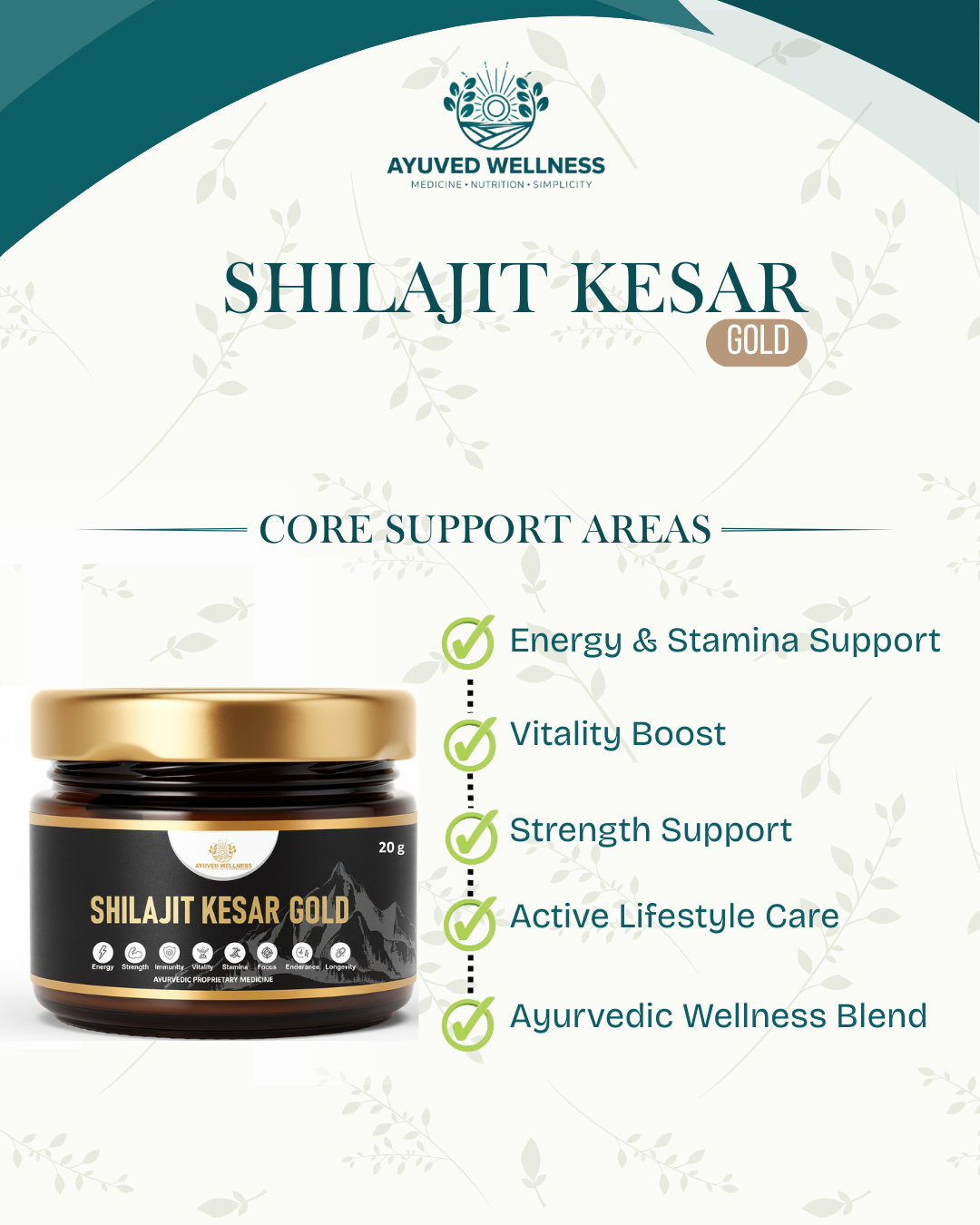 Shilajit Kesar Gold- for Men | Himalayan Shilajit Resin | Traditional Ayurvedic Mineral & Herbal Blend for Daily Wellness Premium Ayurvedic Herbal Wellness Blend | 20g
