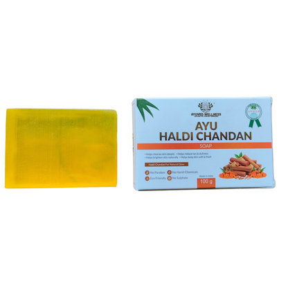 Ayu Haldi Chandan Soap | Turmeric & Sandalwood Bath Soap | Deep Cleansing | Brightens Skin | Helps Reduce Tan & Dullness | Suitable for All Skin Types | 100g