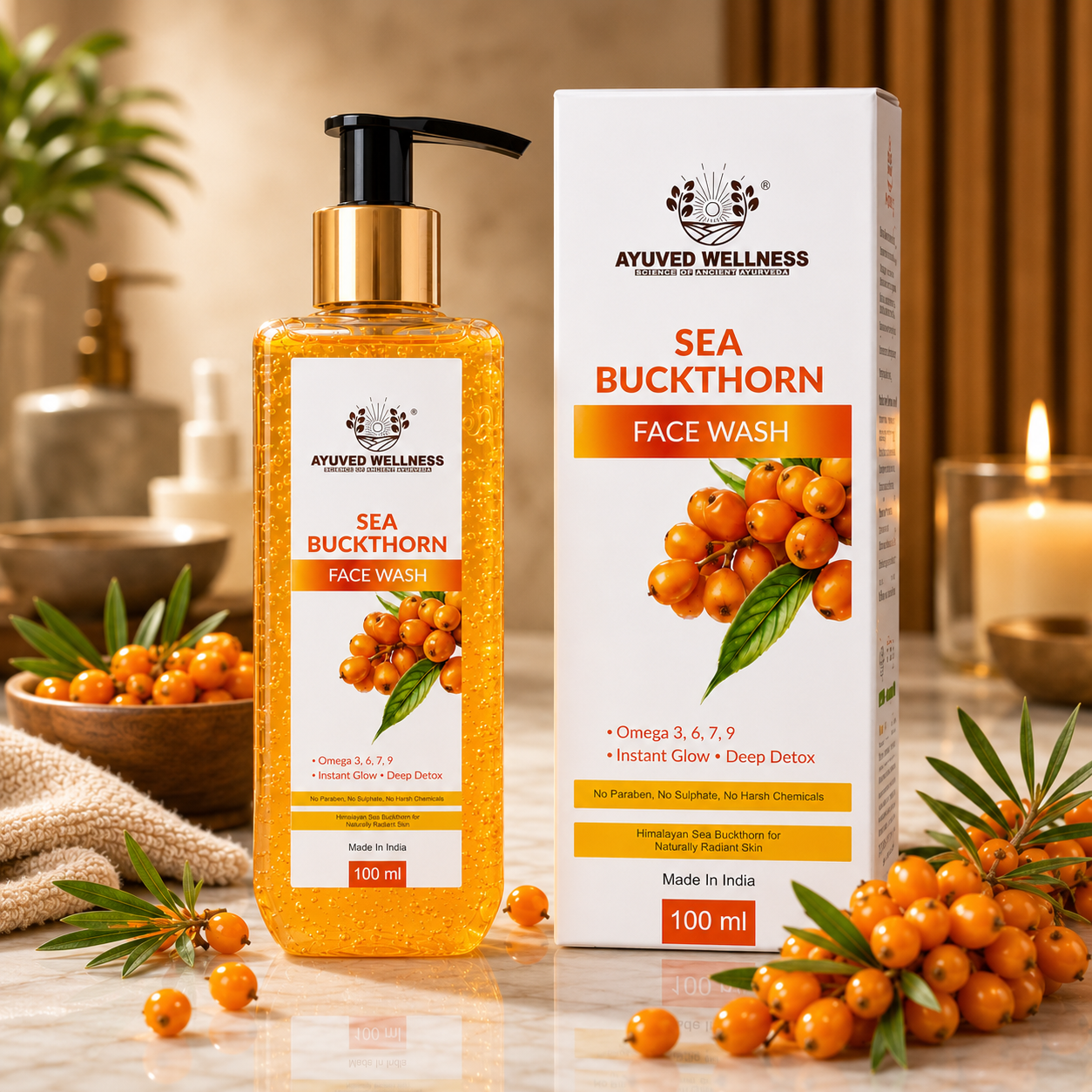 Sea Buckthorn Face Wash | Deep Cleansing Face Wash | Helps Brighten Skin | Removes Dirt & Excess Oil | Instant Fresh Glow | Suitable for All Skin Types | 100ml