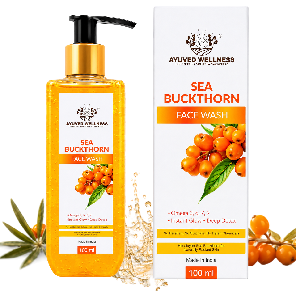 Sea Buckthorn Face Wash | Deep Cleansing Face Wash | Helps Brighten Skin | Removes Dirt & Excess Oil | Instant Fresh Glow | Suitable for All Skin Types | 100ml