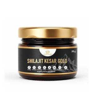 Shilajit Kesar Gold-  for Men | Himalayan Shilajit Resin | Traditional Ayurvedic Mineral & Herbal Blend for Daily Wellness Premium Ayurvedic Herbal Wellness Blend | 20g