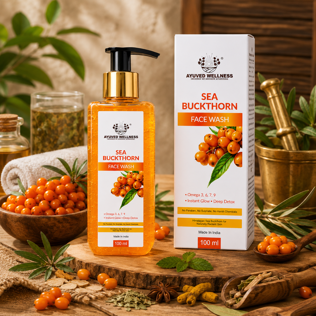 Sea Buckthorn Face Wash | Deep Cleansing Face Wash | Helps Brighten Skin | Removes Dirt & Excess Oil | Instant Fresh Glow | Suitable for All Skin Types | 100ml