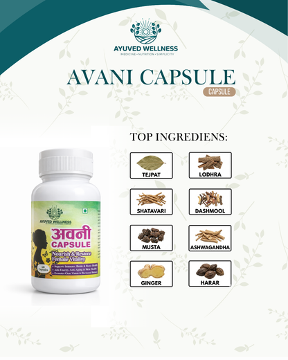 Avani CAPSULE Herbal Supplement for Hormonal Balance, PCOS, PCOD, Period Pain Relief, Hair and Skin Health | Women Wellness | 60cap