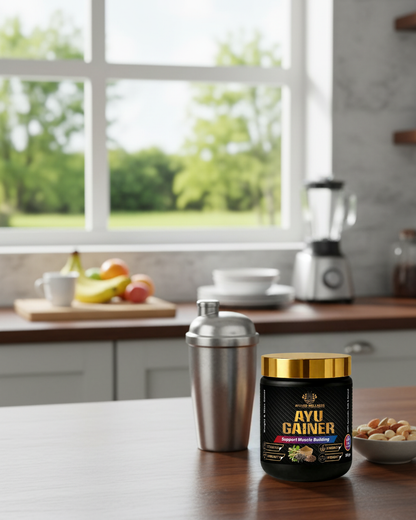 AYUGAINER Ayurvedic Weight Gainer Supplement Powder for Men & Women, Supports Stamina, Muscle Mass | Natural Protein & Carbs | Health Gain & High Calorie Formula ||100g