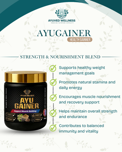 AYUGAINER Ayurvedic Weight Gainer Supplement Powder for Men & Women, Supports Stamina, Muscle Mass | Natural Protein & Carbs | Health Gain & High Calorie Formula ||100g