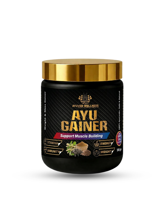 AYUGAINER Ayurvedic Weight Gainer Supplement Powder for Men & Women, Supports Stamina, Muscle Mass | Natural Protein & Carbs | Health Gain & High Calorie Formula ||100g