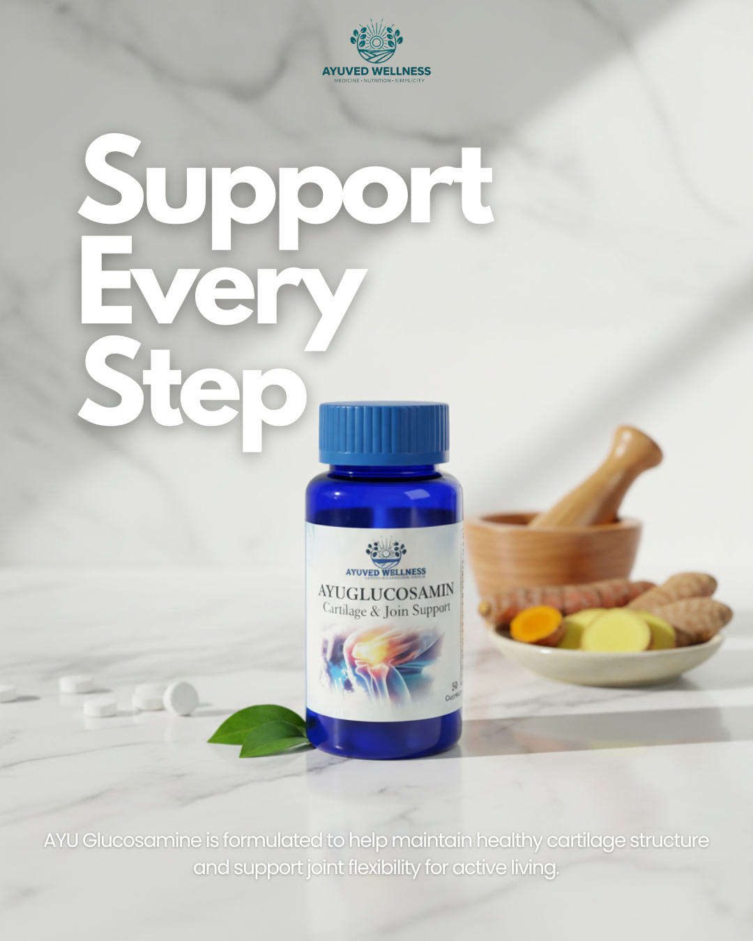 AYUGLUCOSAMIN Cartilage & Joint Support Supplement | Glucosamine for Joint Relieves Pain and Stiffness I Pure Veg Formula| 30cap