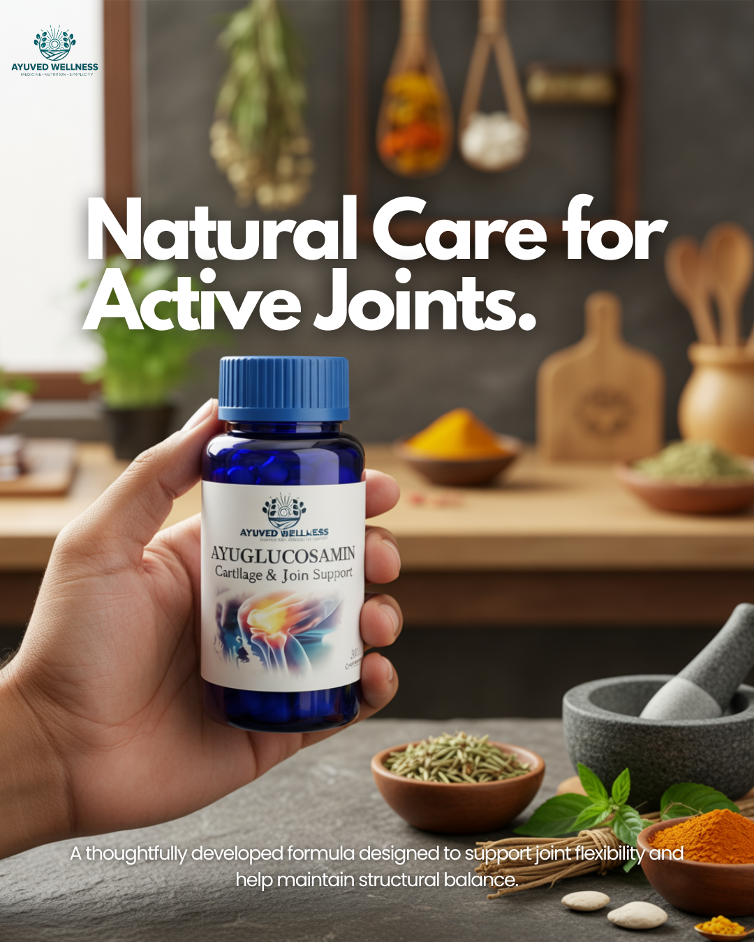 AYUGLUCOSAMIN Cartilage & Joint Support Supplement | Glucosamine for Joint Relieves Pain and Stiffness I Pure Veg Formula| 30cap