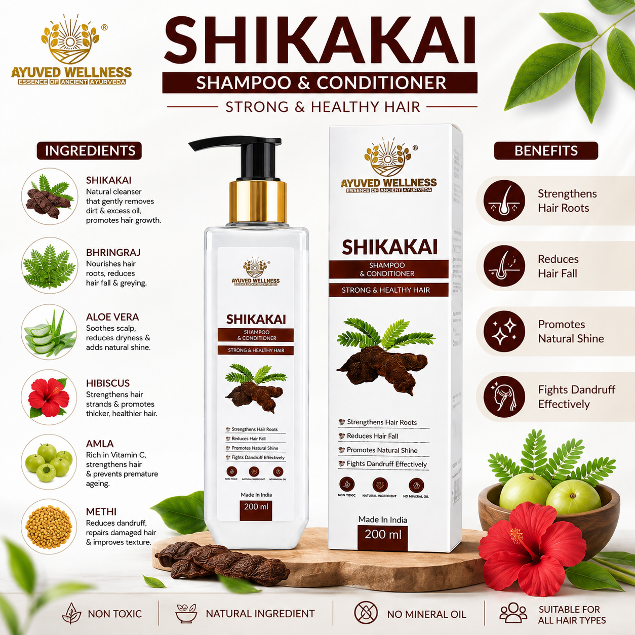 Shikakai Shampoo & Conditioner – Strengthens Hair, Promotes Healthy-Looking Hair & Helps Reduce Hair Fall | 200ml
