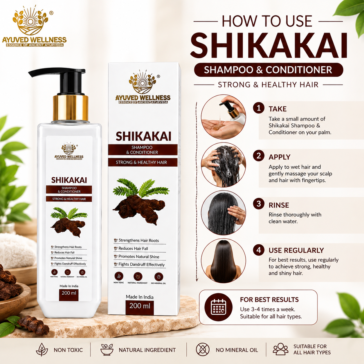 Shikakai Shampoo & Conditioner – Strengthens Hair, Promotes Healthy-Looking Hair & Helps Reduce Hair Fall | 200ml