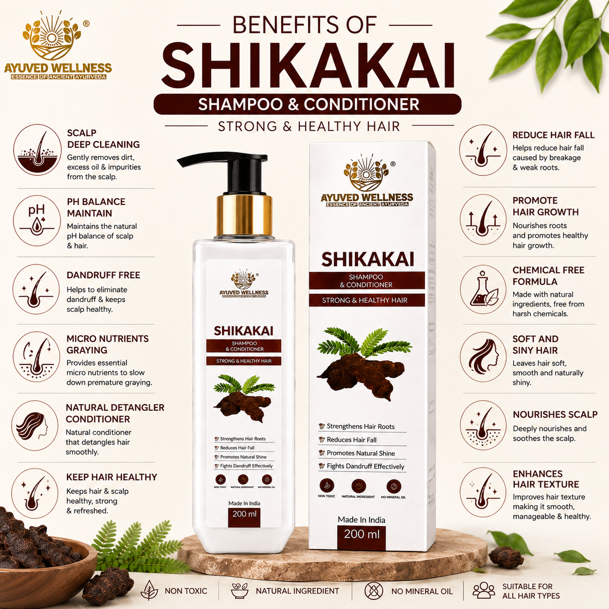 Shikakai Shampoo & Conditioner – Strengthens Hair, Promotes Healthy-Looking Hair & Helps Reduce Hair Fall | 200ml