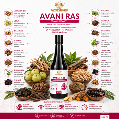 Avani Ras Pravahi Kwath Ayurvedic Juice for Women Herbal Supplement for Hormonal Balance, PCOS, PCOD, Period Pain Relief, Hair and Skin Health | Women Wellness Juice | 500ml