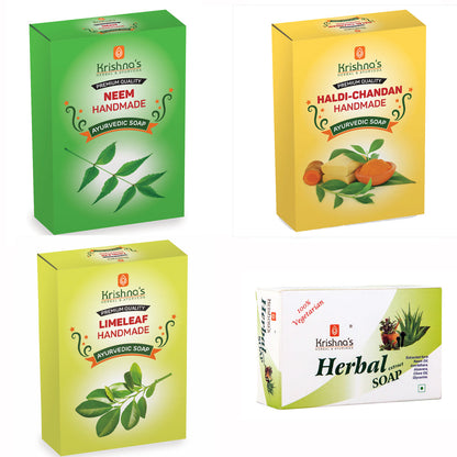 Natural Handmade Soaps Combo -Haldi Chandan | Neem | Herbal | Lime Leaf Soap