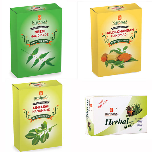 Natural Handmade Soaps Combo -Haldi Chandan | Neem | Herbal | Lime Leaf Soap