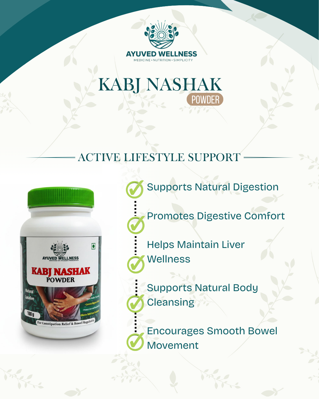KABJ NASHAK POWDER Flow with Nature, Every Day, Natural Ayurvedic Constipation Relief, Digestive Health Support, | 100g