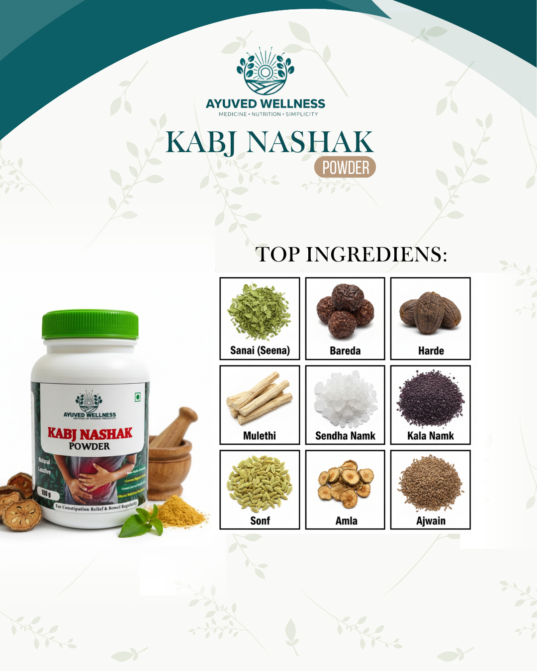 KABJ NASHAK POWDER Flow with Nature, Every Day, Natural Ayurvedic Constipation Relief, Digestive Health Support, | 100g