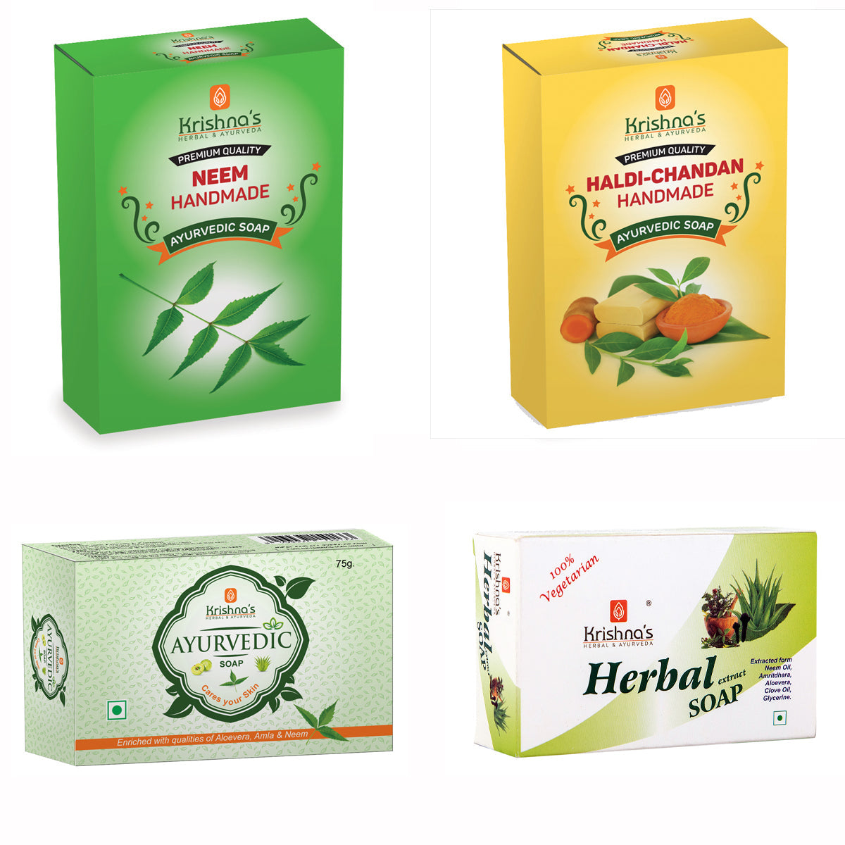 Natural Handmade Soaps Combo -Haldi | Chandan| Neem | Herbal | Ayurvedic Soap